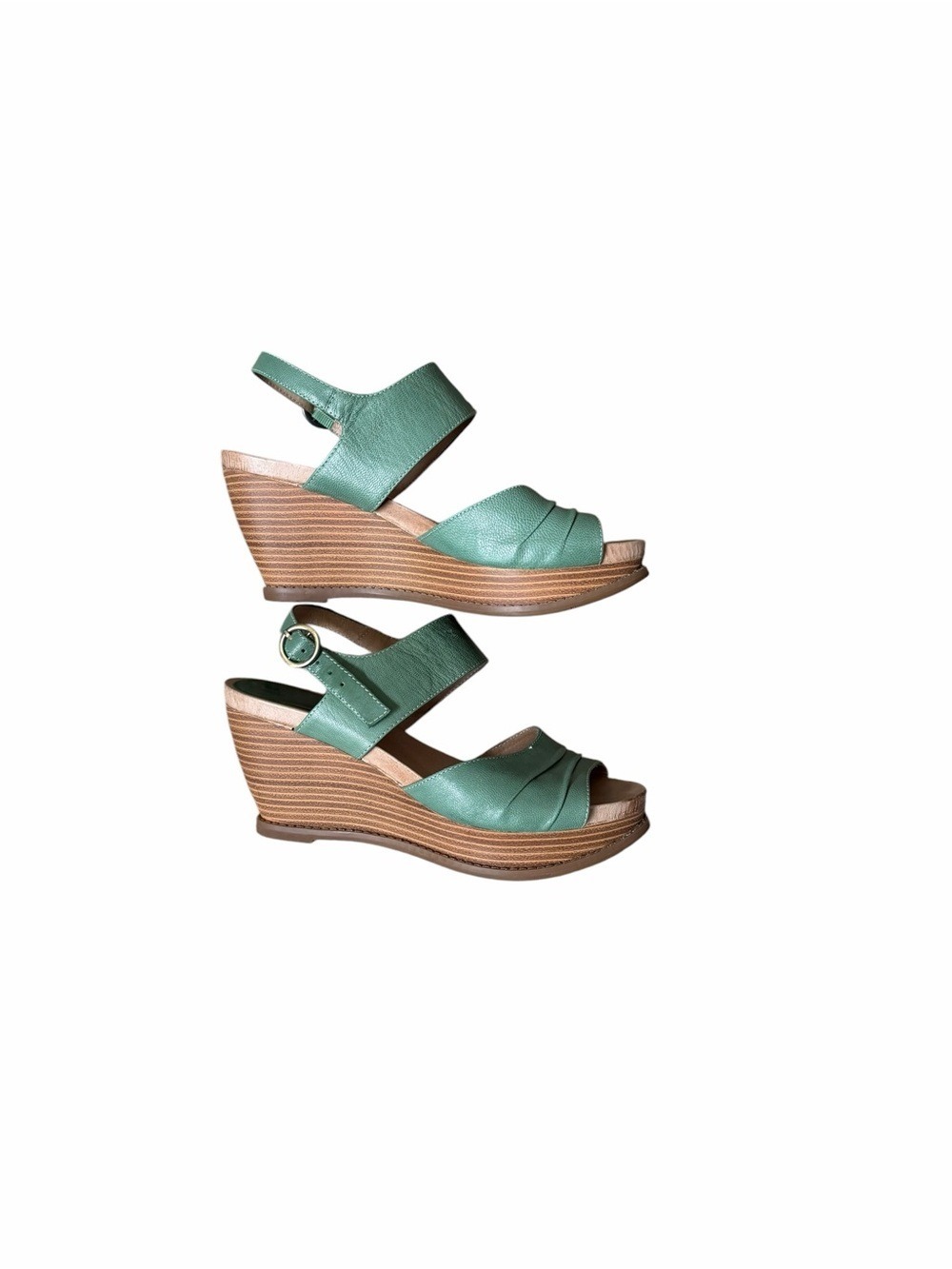 Miz Mooz Ruthy Green Leather Wedge Sandals Women's Comfort Ankle Strap Size 9.5 - Picture 8 of 10